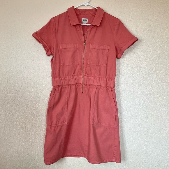 J. Crew Dresses & Skirts - J.Crew Rose Red Utility Mini Dress | Women’s Size 10 (M) | Zip Front & Pockets